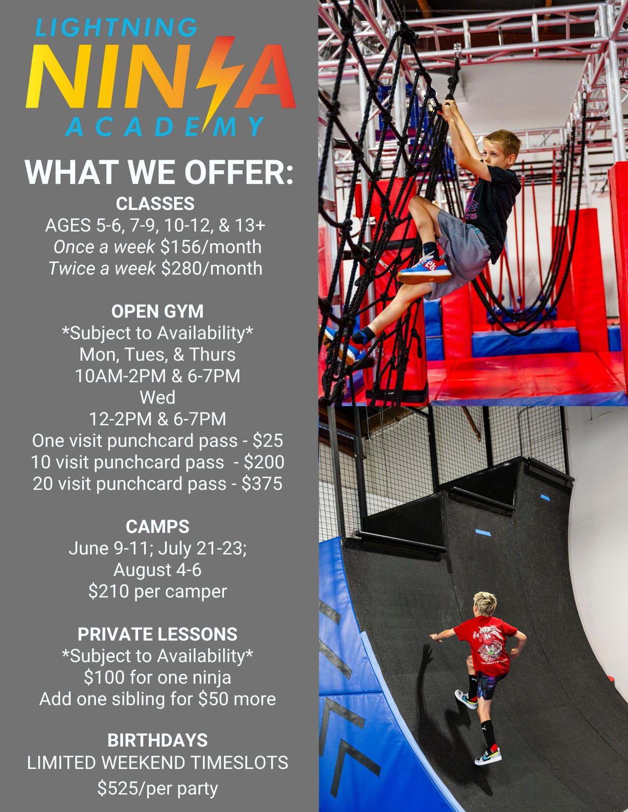 Additional training programs at Lightning Ninja Academy
